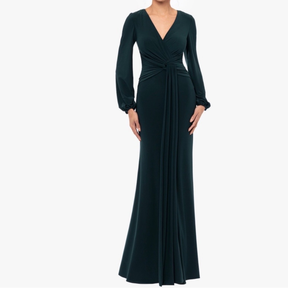 Long Sleeve Deep Teal Knot-Detail Maxi Dress